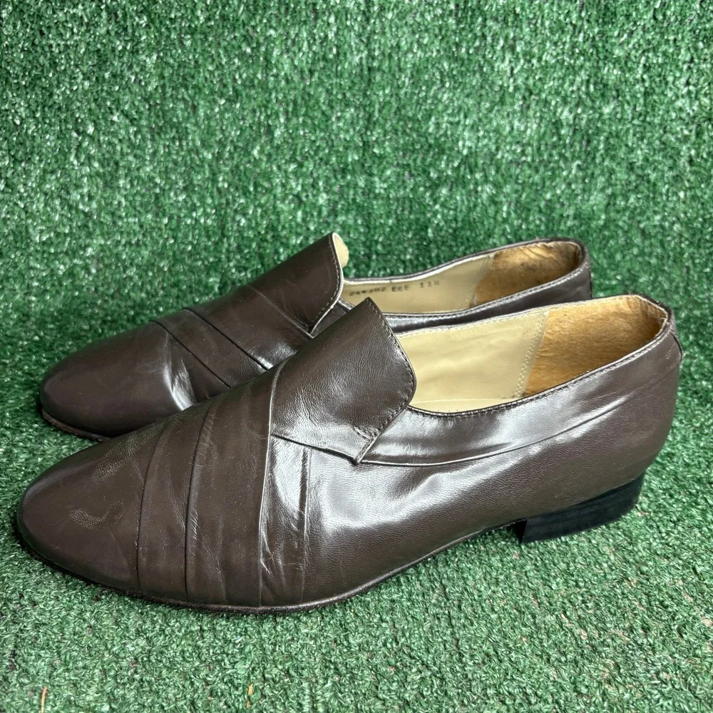 Giorgio Brutini Leather Pleated Slip On Dress Loafer Brown Mens Sz 11.5 EEE Wide